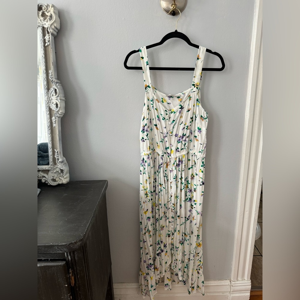 LOFT floral ruffle button midi dress size  12
